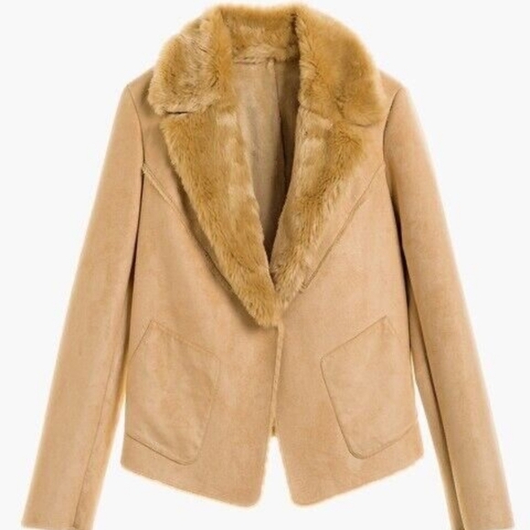 Chico's shearling jacket faux suede with faux fur lining - Picture 2 of 9